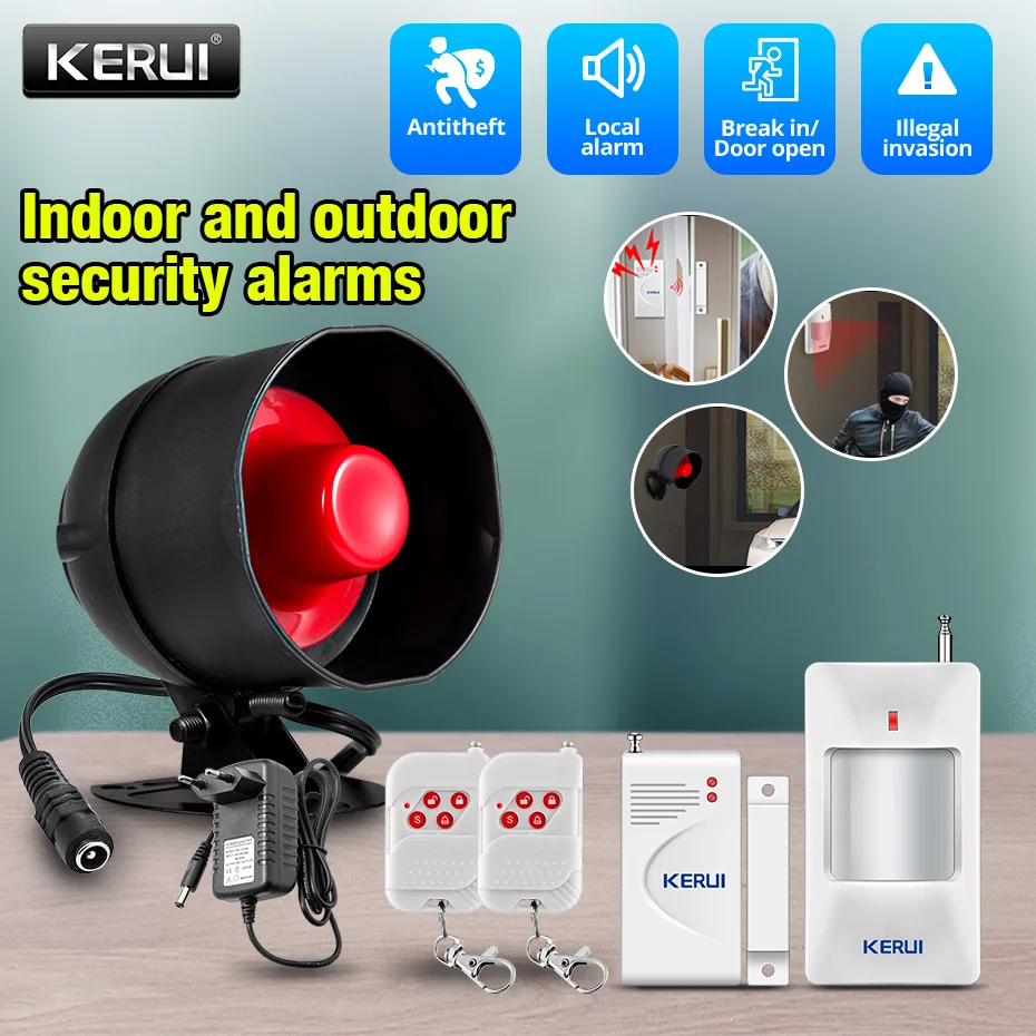 KERUI Security Home Drahtloses Alarmsystem Sirene Standalone Garage Einbruchalarm Hupenalarm mit PIR-Bewegungsmelder