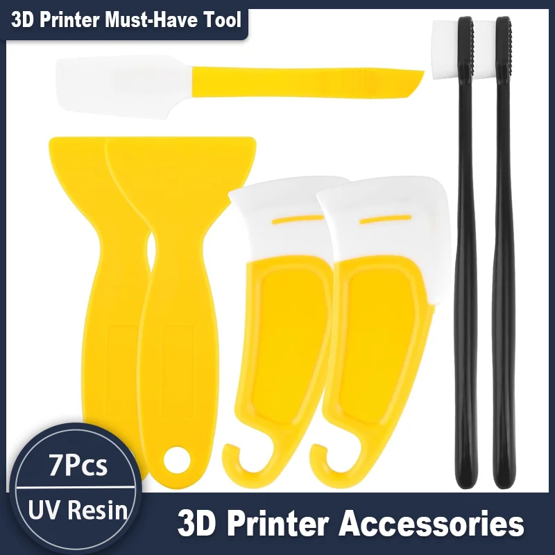 7-teiliges UV-Harz-3D-Drucker-Werkzeugset, Silikonspatel, Schaber und Bürste zum Reinigen und Schutz des FEP-Films Image