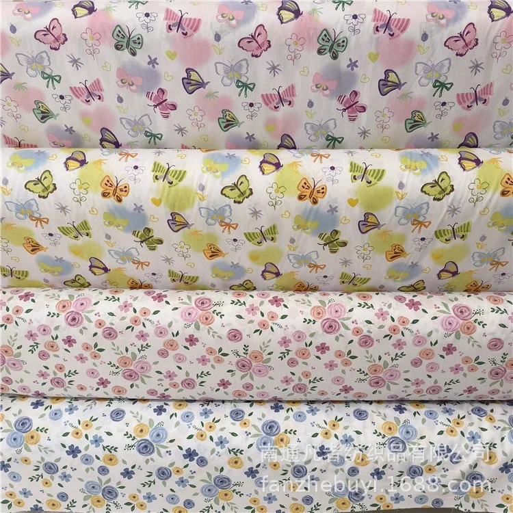 160x50cm Pastoral Schmetterling Rose Blume Reine Baumwolle Bedruckter Stoff Volle Bettwäsche Handgemachte Baumwolle Kleidung Material Nähen Tuch Image