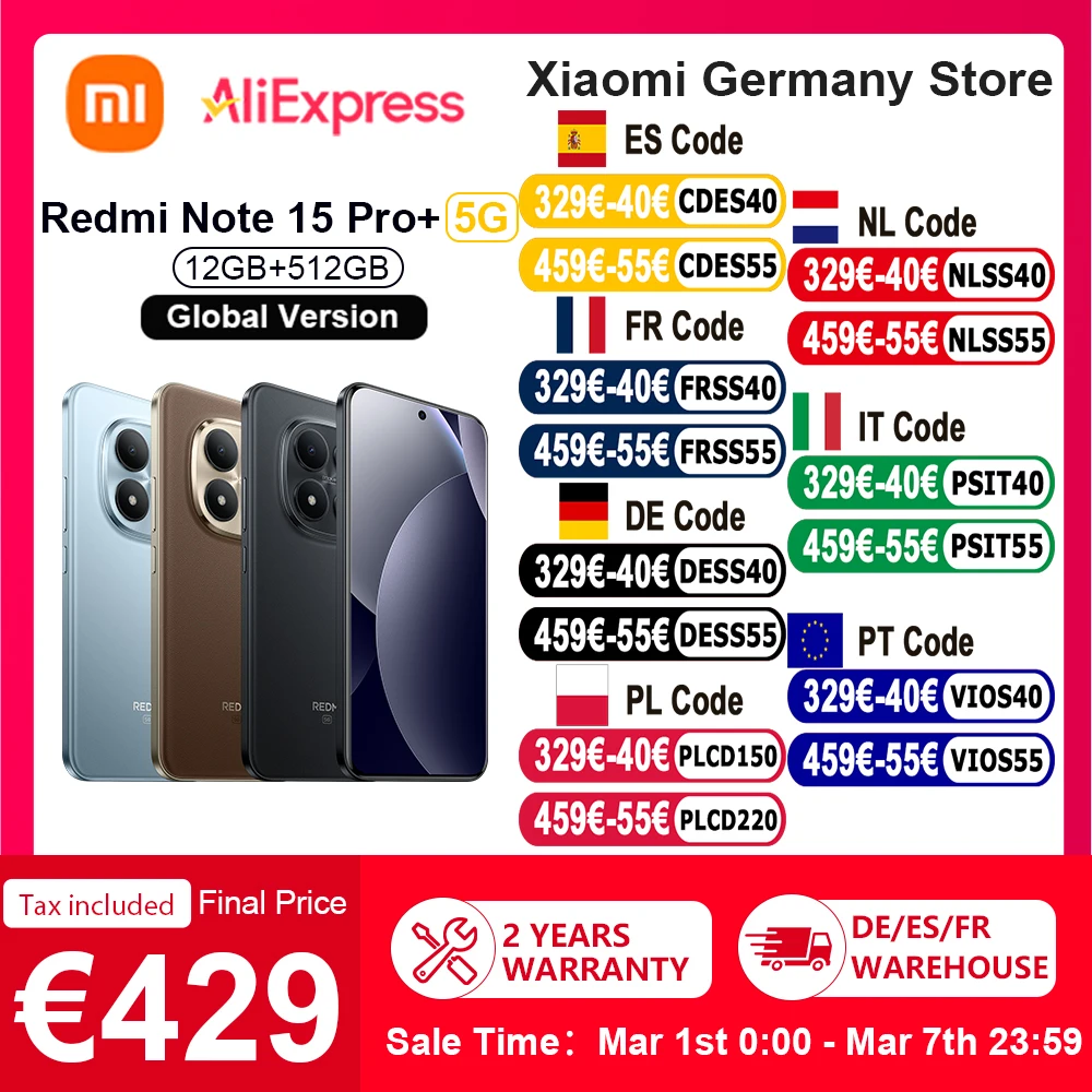 Globale Version REDMI Note 15 Pro+ 5G Smartphone 5G 6,83 Zoll 100W HyperCharge 6500mAh Bluetooth 5.4 Snapdragon ® 7s Gen 4 200MP Kamera NFC Xiaomi Image