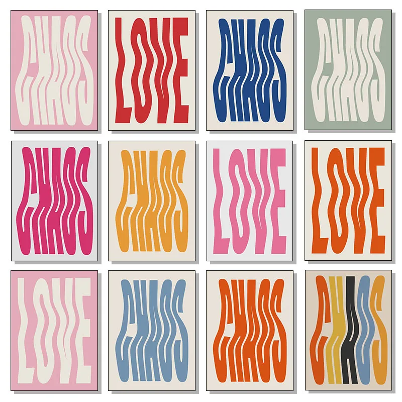 Chaos Love Kunstdrucke und Poster, modernistische Wandkunst, Chaos-Zitat-Leinwandgemälde, Preppy-Ästhetik, Wohnzimmer-Dekoration, Bilder Image