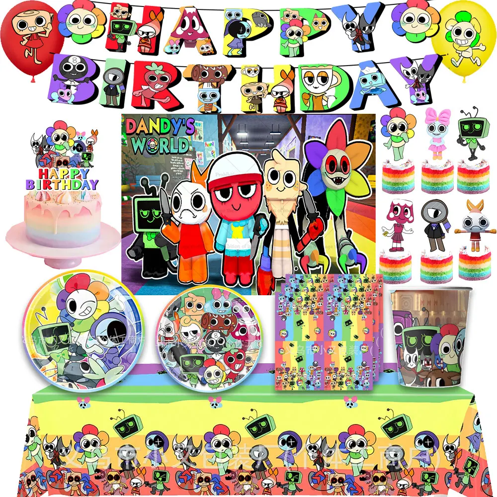DANDY's World Theme Geburtstag Einweggeschirr Teller Banner Hintergrund Tassen Servietten Party Dekor Ballon Kuchen Topper Geschenke Requisiten Image