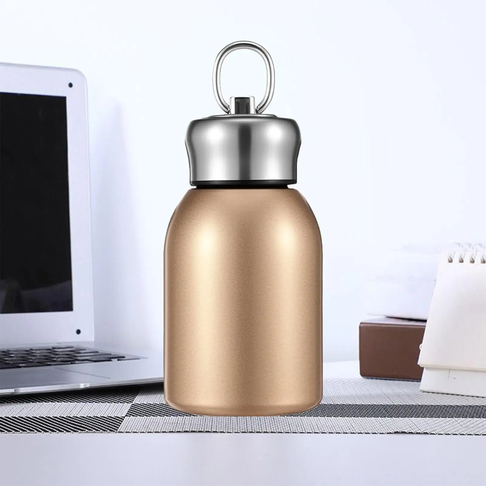 Tragbare Edelstahl-Wasserflasche 300ml Auslaufsichere Mini-Isolierflasche für Heiß-/Kaltgetränke, Reisen, Camping, Wandern Image