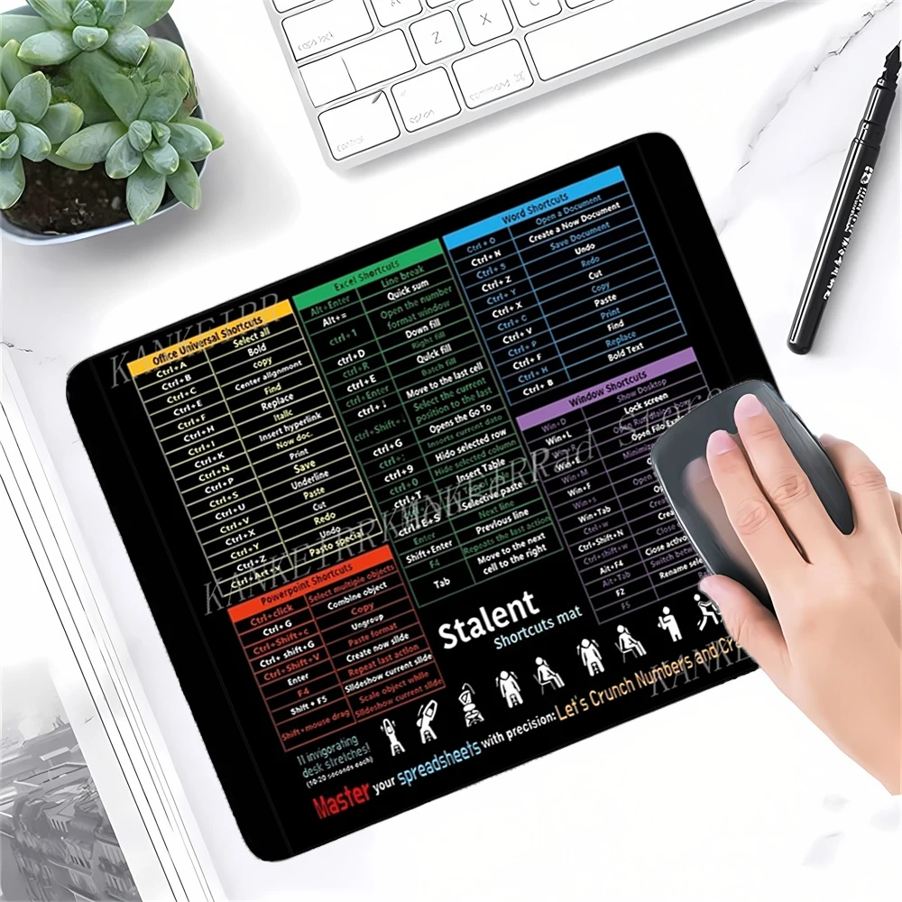 Commands Kleines Mauspad Excel Shortcuts Keys Mauspad für Büro- und Heimgebrauch, Anfänger, Programmierer, Matte mit genähtem Rand, 250 x 290 mm Image