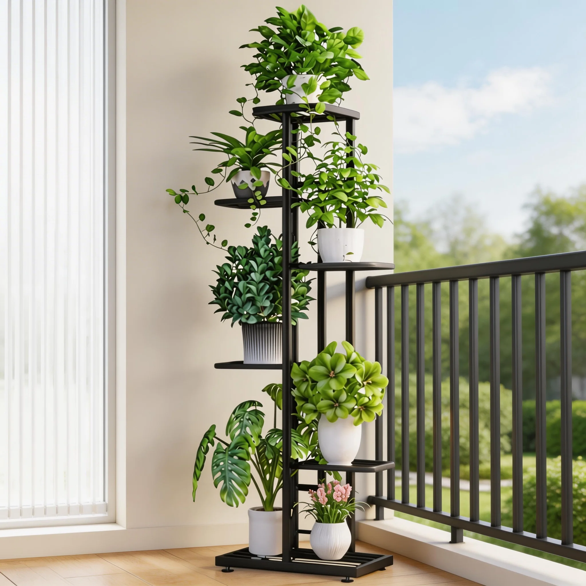 Pflanzenständer für den Außenbereich, 6-stufig, Pflanzenregal, wetterfester Pflanzenständer für Kräuter, Gemüse, Balkon, Terrasse, rostbeständiger Gartenturm Image