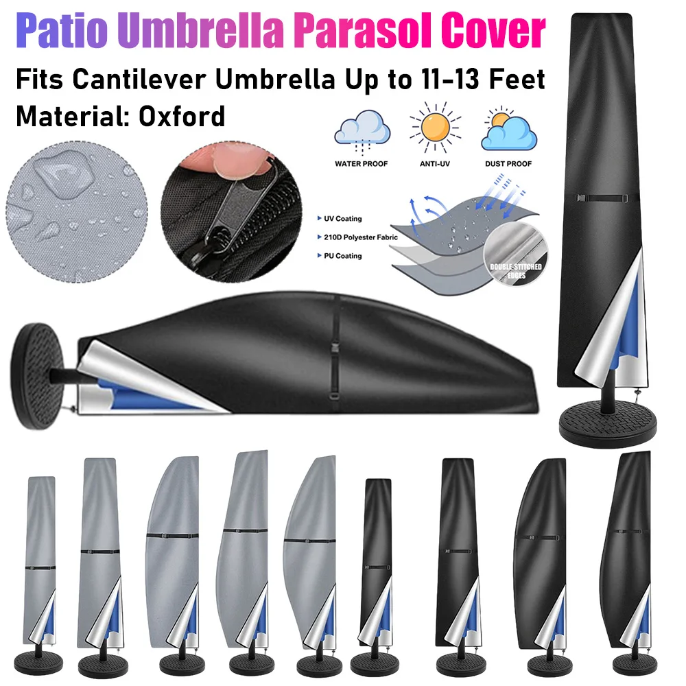 Sonnenschirm-Abdeckung, wasserdicht, gerade Sonnenschirm-Schutzhülle mit Teleskopstange und Reißverschluss, passend für großen Regenschirm, Terrassenschirm Image