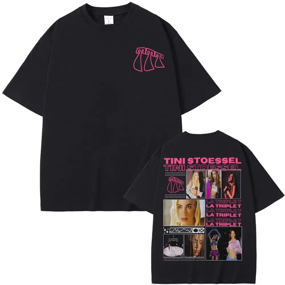 Y2k Ästhetik Tops Sängerin TINI STOESSEL La Triple T Album Tour T-Shirts Hip-Hop Print T-Shirt Lässiges Lockeres Baumwoll-T-Shirt Unisex