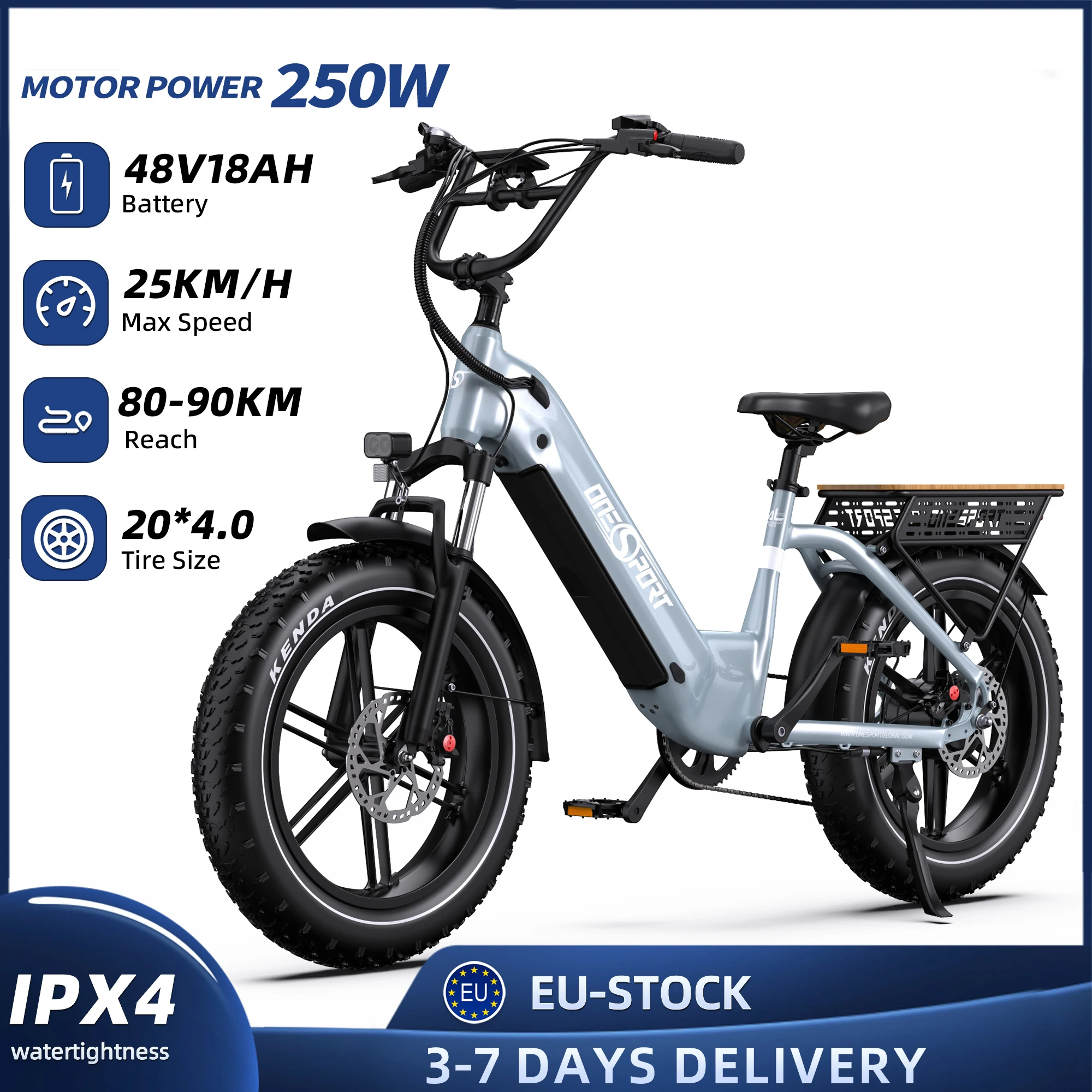 ONESPORT 20 Zoll Fatbike für Erwachsene, 250W Elektrofahrrad für Alle Terrains, 48V 864WH E-Bike für Männer & Frauen mit Shimano 7-Gang-Schaltung Image