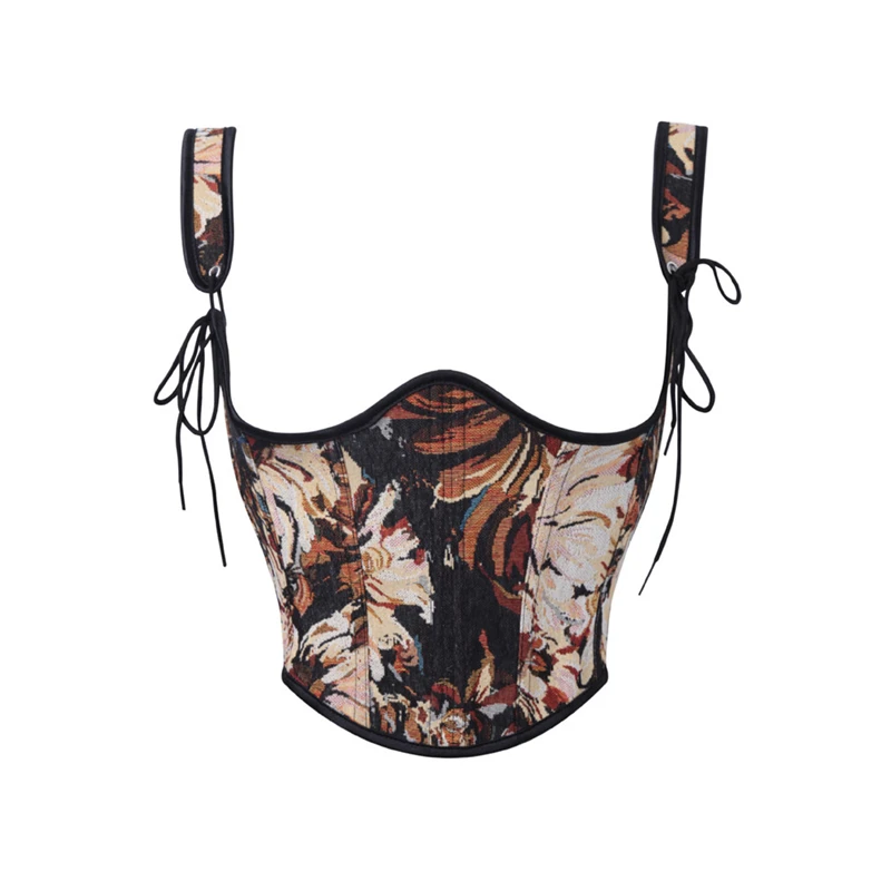 Viktorianisches Mode-Korsett, bauchfreies Top, Vintage-Jacquard-Schnür-Bustiers mit Trägern, Gothic-Weste, Taillentrainer, Überbrustkorsett Image
