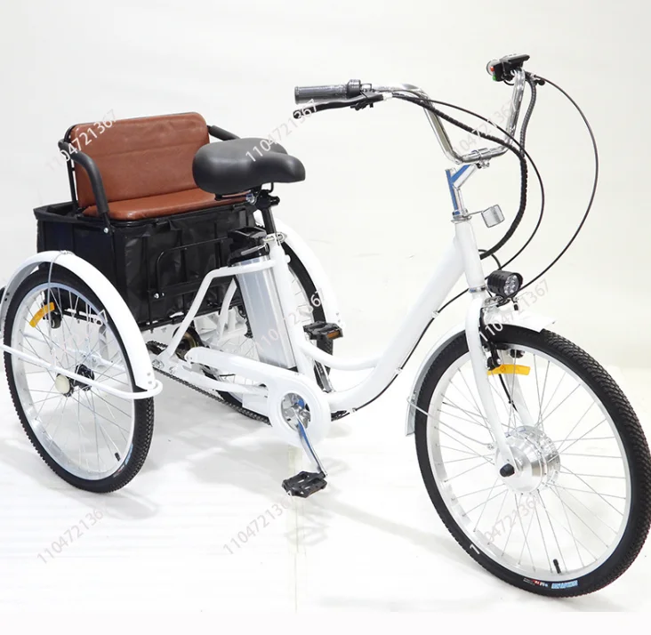 24-Zoll-Elektro-Fracht-Dreirad für Senioren, 36 V, 350 W, 3-Rad-Familien-Elektrofahrrad für Erwachsene mit abnehmbarem Akku auf der Rückseite Image