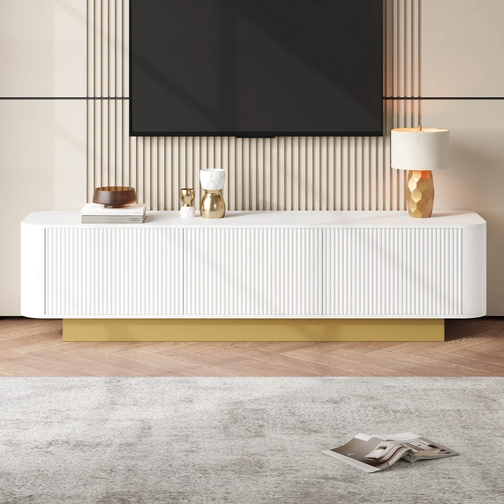 170×40,5×47 cm moderner TV-Schrank mit 3 Türen, TV-Lowboard mit Stauraum, TV-Ständer, abgerundetes Design, kratzfeste Oberfläche Image