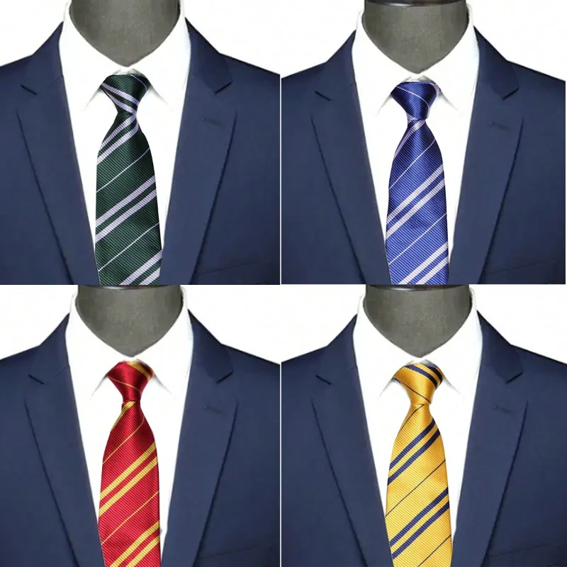 1 Stück Krawatte mit klassischem, schulinspiriertem diagonalem Streifenmuster, Cosplay-Accessoire für Harrys Umhang, geeignet für Kleider und Anzüge Image