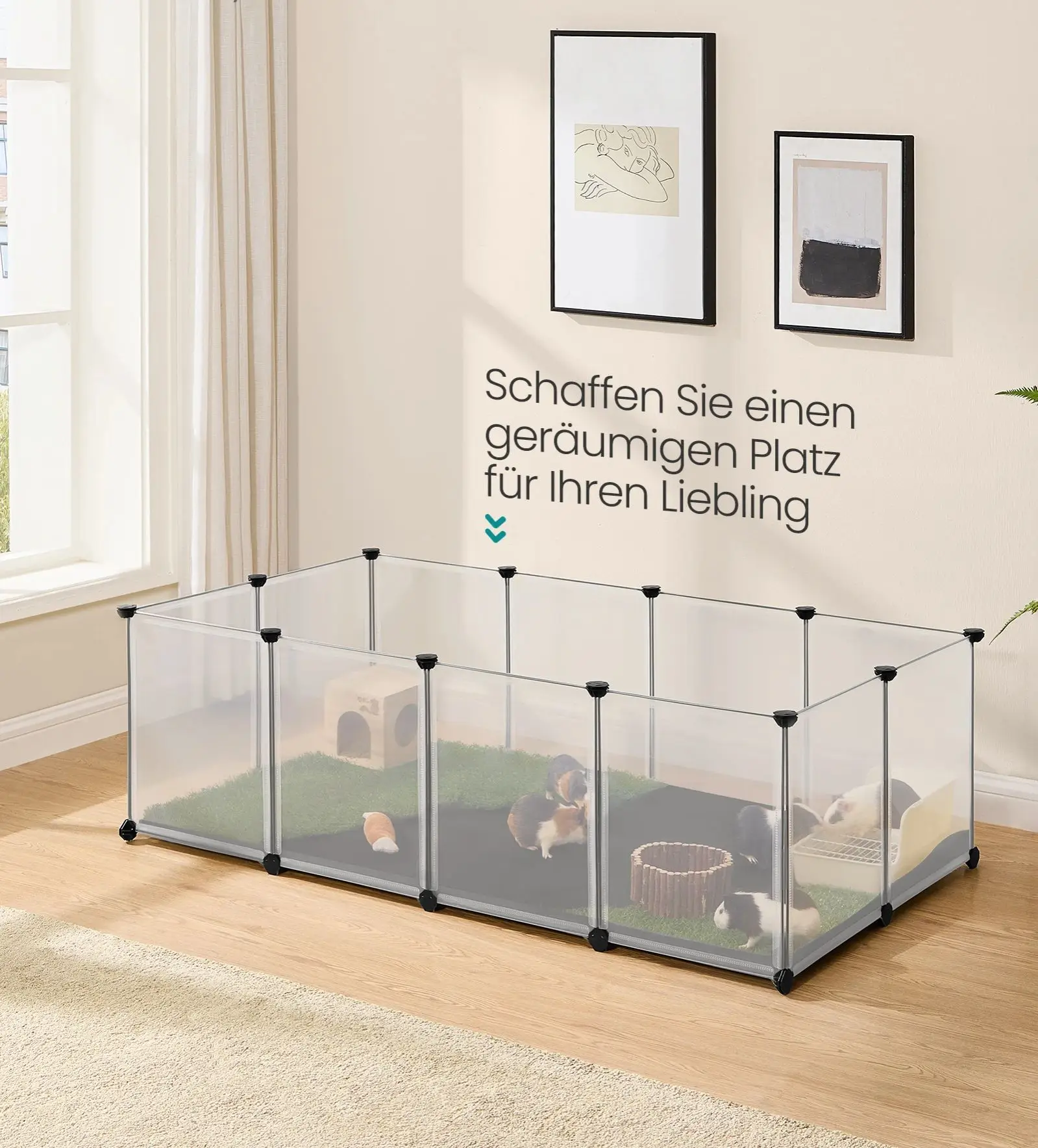 SONGMICS Kleintiergehege mit Bodenplatten, Laufstall mit, Gehege für Hamster, Kaninchen, Meerschweinchen Image