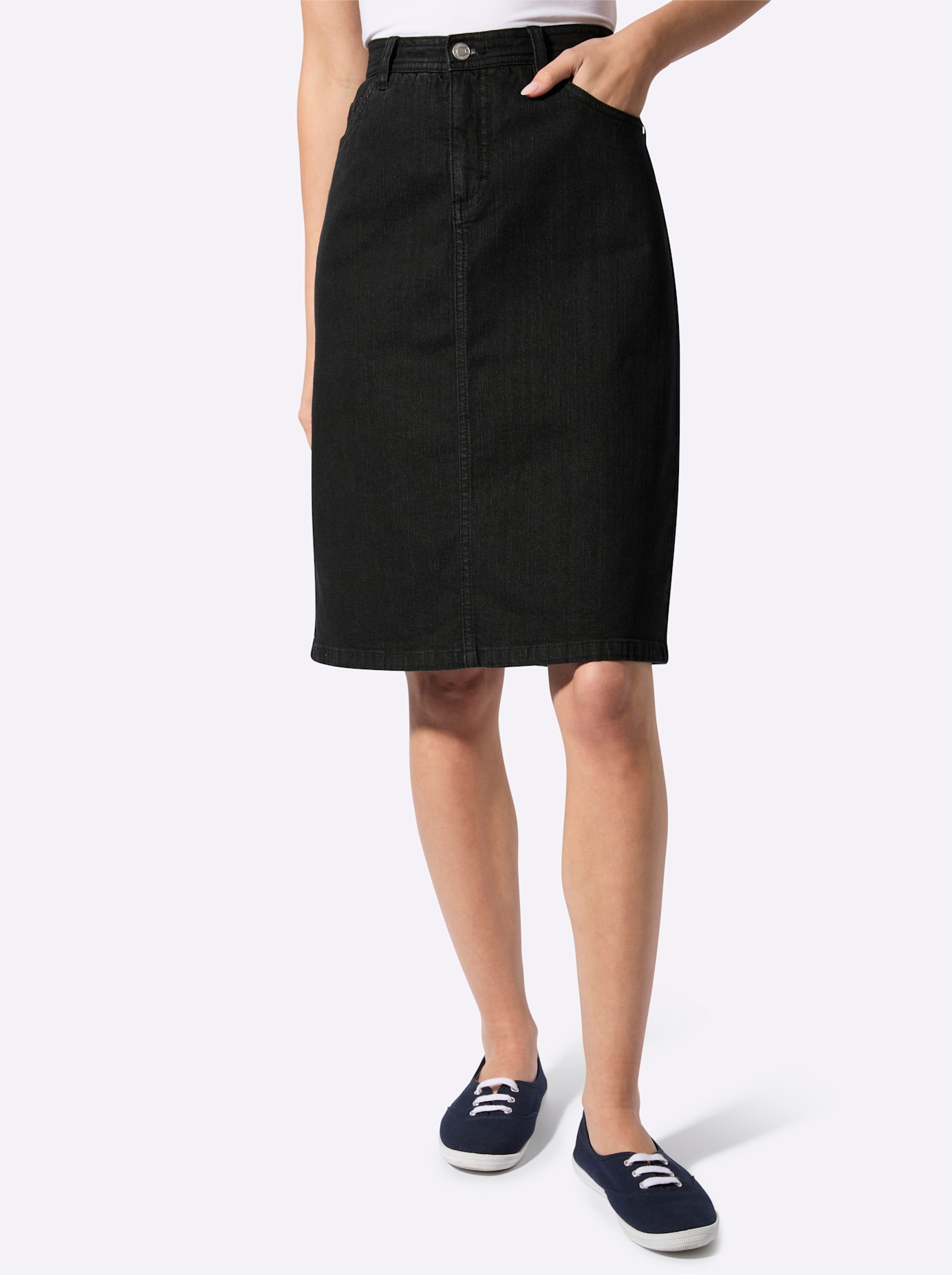 Jeansrock CASUAL LOOKS, Damen, Gr. 40, schwarz, denim, 99% Baumwolle, 1% Elasthan, unifarben, kurz, Röcke Jeansrock