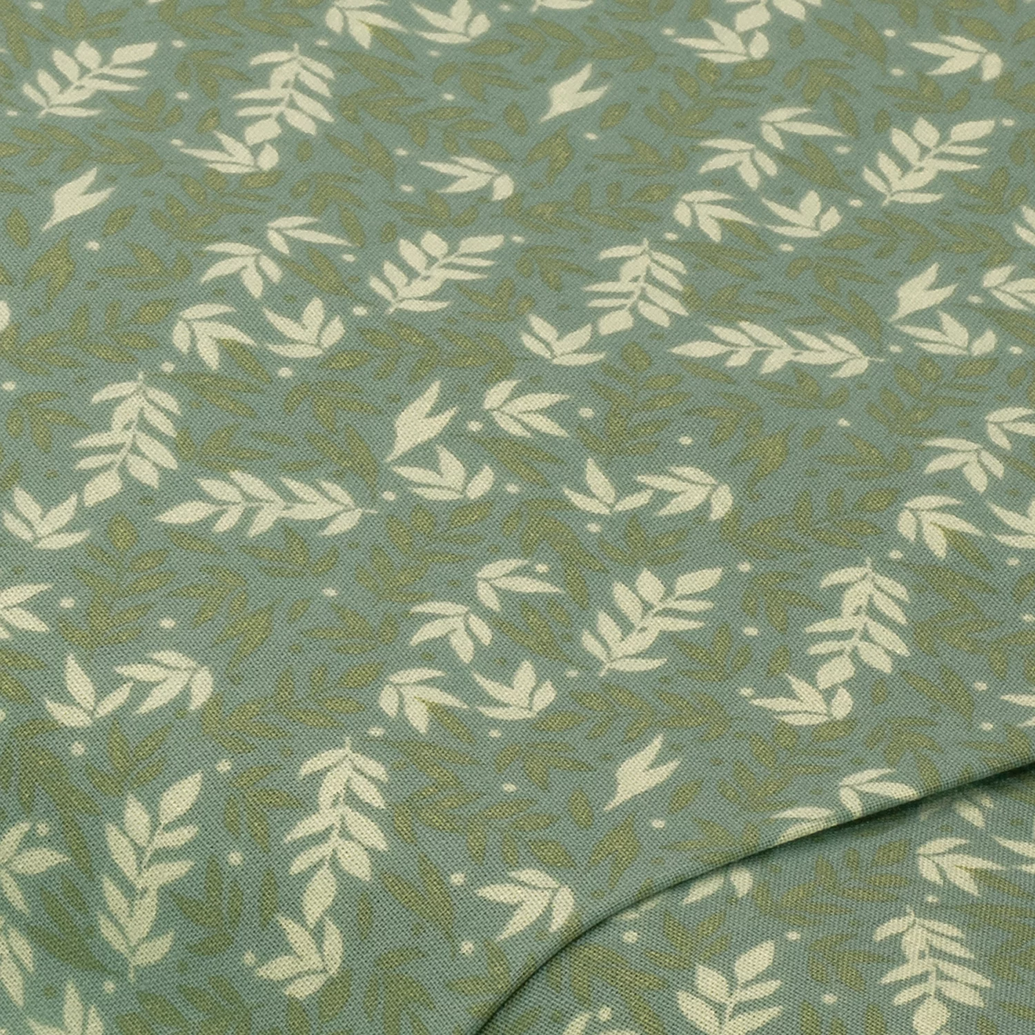 Tissu coton "branches et feuilles", vert/coloré, série "Sina