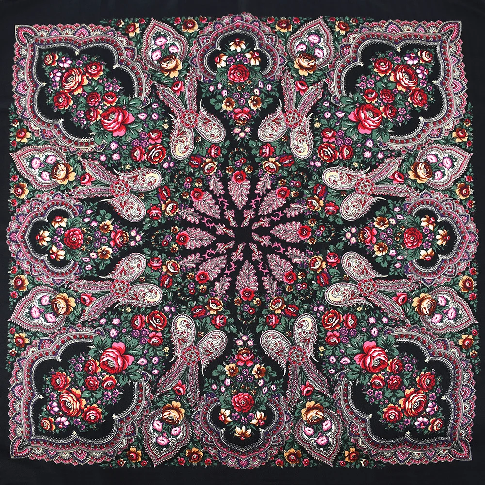 110*110cm sciarpa quadrata in stile russo da donna con stampa floreale Bandana tradizionale scialle con frange polacco ucraino Babushka Head Wraps