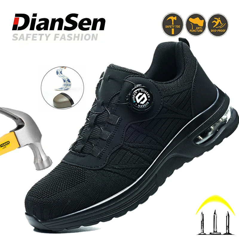 Breathable Labor Protection Shoes Safety Shoes Odor Proof Protective Shoes Indestructible Safety Shoes Rotary Button Work Shoes