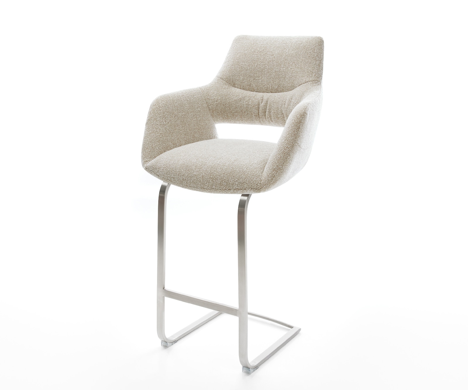 DELIFE Barstuhl Yago-Flex Webstoff Soft Beige Freischwinger Flach Edelstahl Silberfarben Taschenfederkern, Barstühle Image