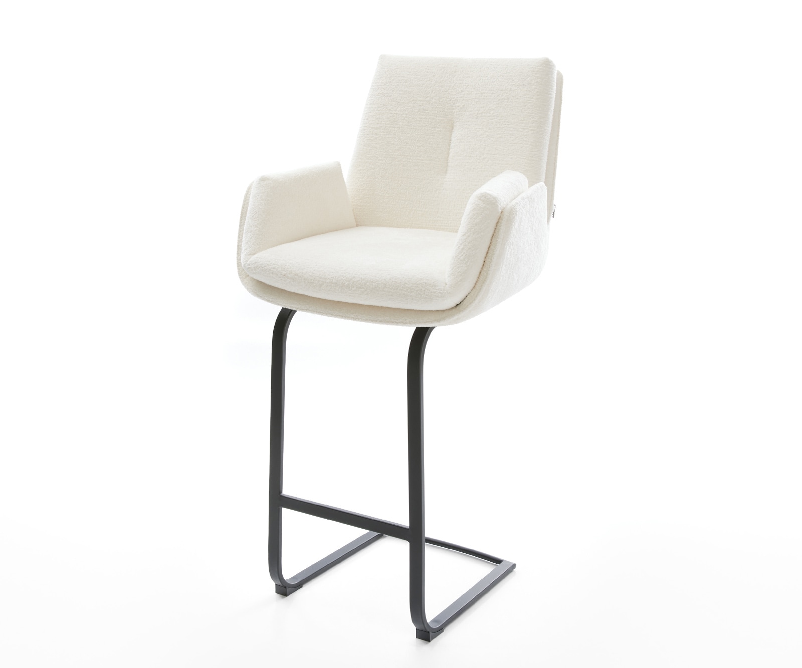 DELIFE Barstuhl Clea-Flex Bouclé Soft Beige Freischwinger Flach Metall Schwarz, Barstühle Image