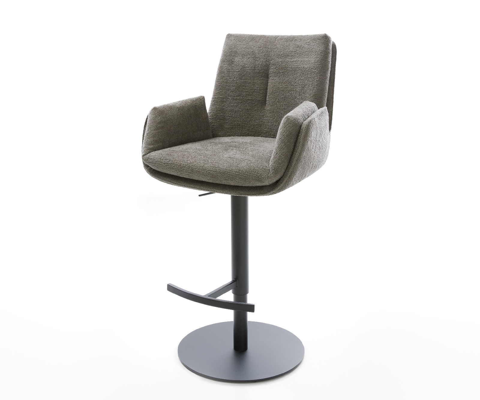 DELIFE Barstuhl Clea-Flex Bouclé Soft Schlamm Drehfuß höhenverstellbar Metall Schwarz, Barstühle