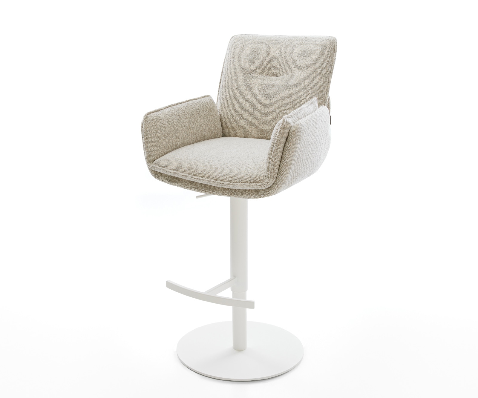 DELIFE Barstuhl Nela-Flex Webstoff Soft Beige Drehfuß höhenverstellbar Metall Weiß, Barstühle Image