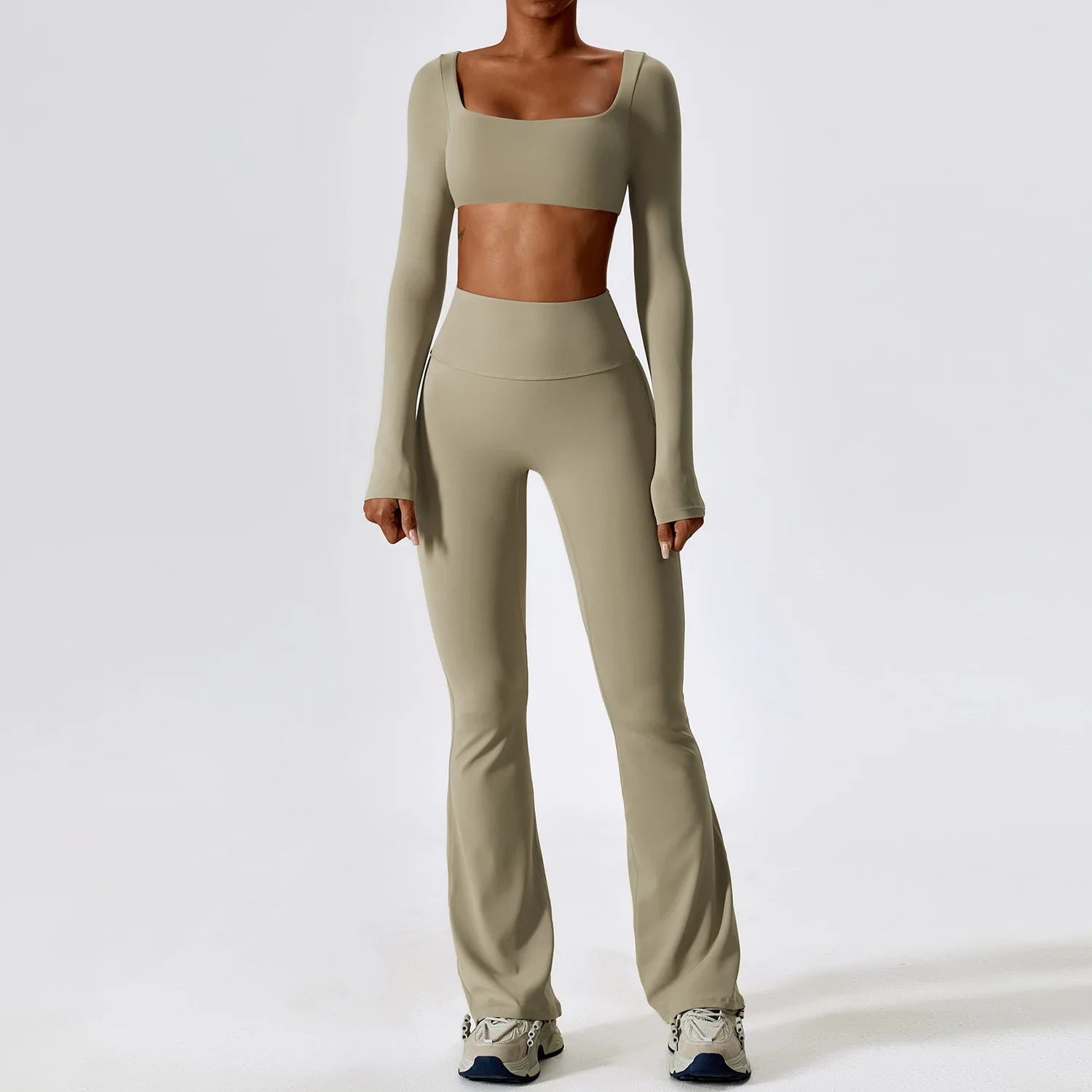 Ensemble de yoga 2 pièces pour femmes, vêtements de sport sans couture, vêtements de sport, legging de sport, soutien-gorge de sport, haut court à manches longues, ensembles de sport