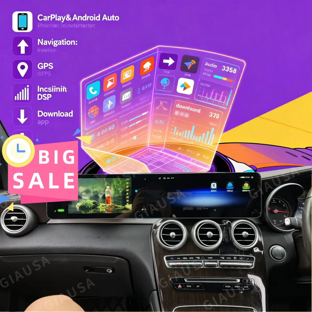 RT 12,3 Zoll Dual Screen Für Mercedes Benz C GLC Klasse W205 X253 2015 2016-2018 Multimedia Android Auto radio Navigation Carplay Image