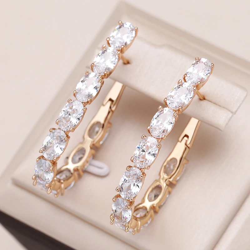 Kinel Neue Trendy 585 Rose Gold Farbe Hoop Ohrringe Für Frauen Vintage Hochzeit Schmuck Luxus Natürliche Zirkon Große Englisch Ohrringe