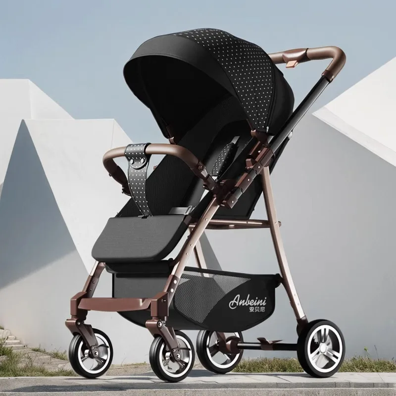 Kinderwagen mit hoher Landschaft, leicht, kann sitzen und liegen, Zwei-Wege-Kinderwagen mit einem Knopf, zusammenklappbar, für 0–4 Jahre alte Kinder Image