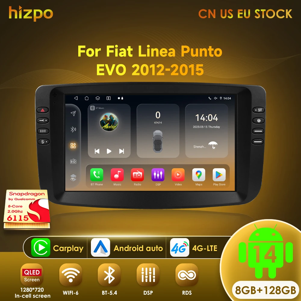 Hizpo Auto Radio Player Für Fiat Linea Punto EVO 2012-2015 Multimedia Video GPS Navigation Autoradio Carplay Auto radio Stereo 4G Image