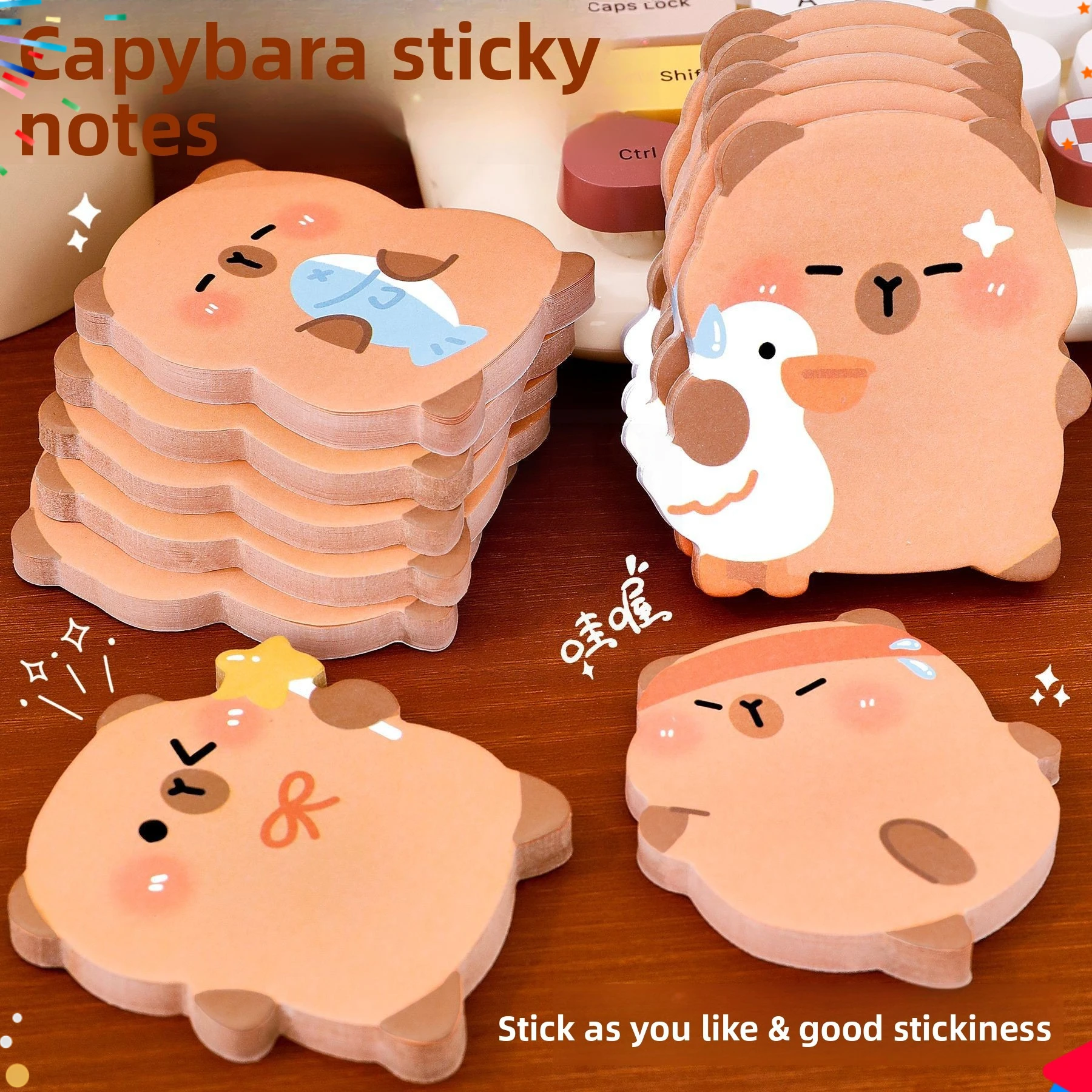 12 Stück Kapibara-Schreibblöcke in Form von Notizen für Studenten, niedlich, hochwertige Nachricht, klebrige Capybara N-mal, zurück zur Schule Image