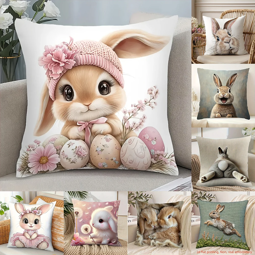 1 Stück Osterhasen-Kissen mit Eiern, dekorativer Sofakissenbezug, Heimdekoration, 2D-Druck. Image
