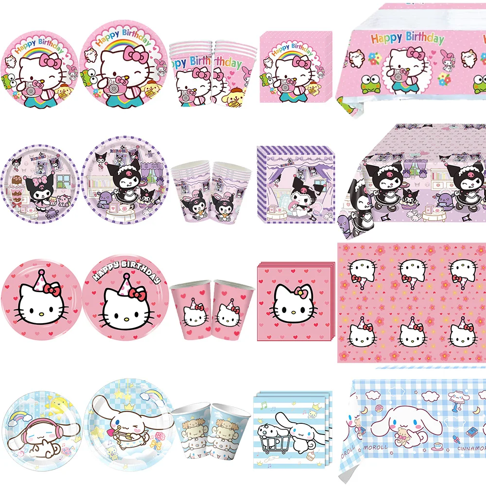 Hello Kitty Geburtstagsparty-Dekoration, rosa Hello Kitty-Thema, Geburtstagsparty-Zubehör, Tischdecke, Teller, Taschentuch, Tasse, Banner, Babyparty Image