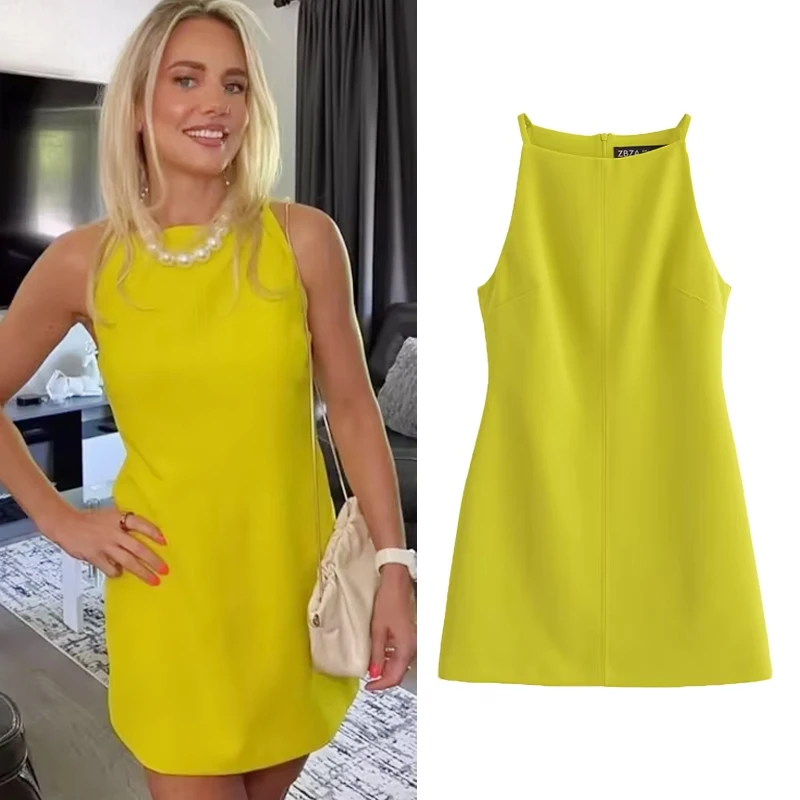 HXAO 2024 Frau Kleid Ärmellose Off Schulter Party Kleider Elegante frauen Abend Midi Kleider Schwarz Weiß Gelb Vestido