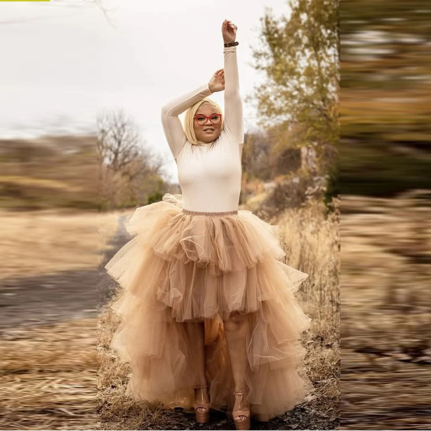 Charmanter Tüll-Stufenrock, langer TUTU-Rock für Damen, elastische Taille, High-Low-Maxirock für Partys, individuelle Farbe und Größe, formeller Rock Image
