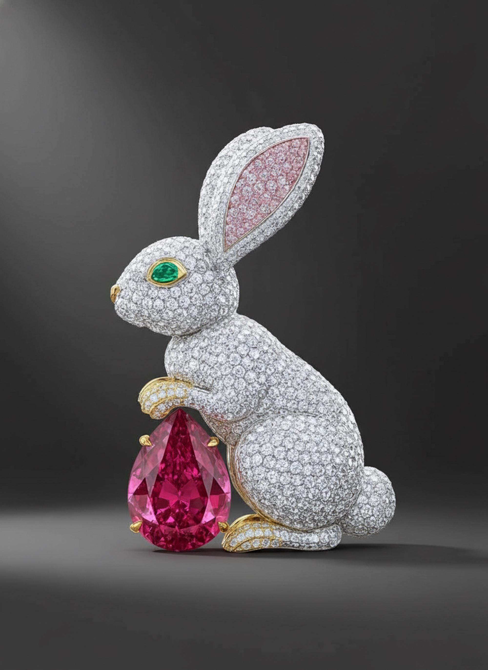 Spilla a forma di coniglio, spilla a forma di lacrima di rubino con coniglio, spilla a forma di coniglio con pietre CZ ispirate agli animali, spilla d