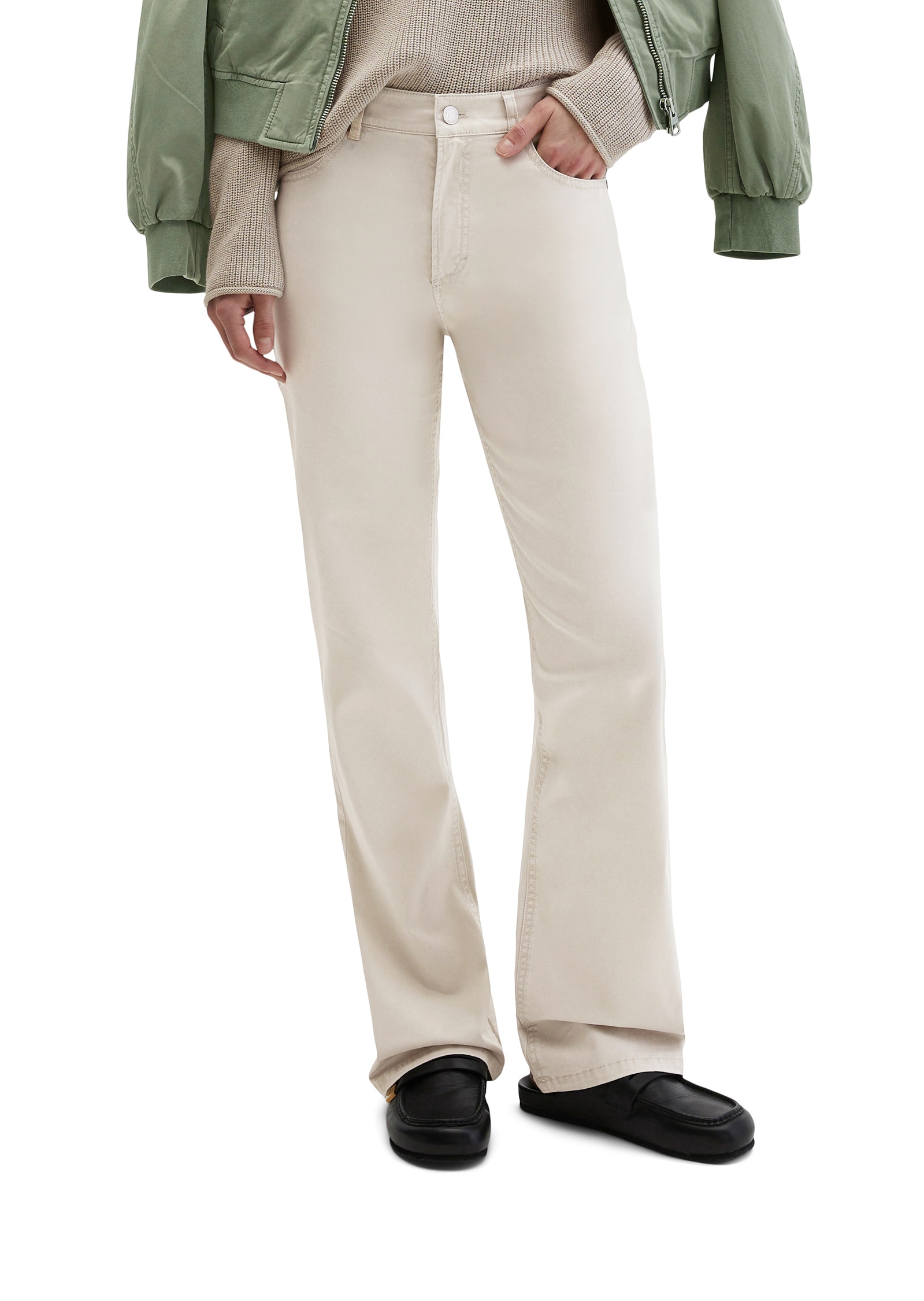 5-Pocket-Hose MARC O'POLO "aus Brushed Cotton Twill", Damen, Gr. 30, Länge 30, linen beige, Twill, Obermaterial: 56% Baumwolle, 41% Lyocell, 3% Elasthan, unifarben, ausgestellt normal, Hosen 5-Pocket-Hose