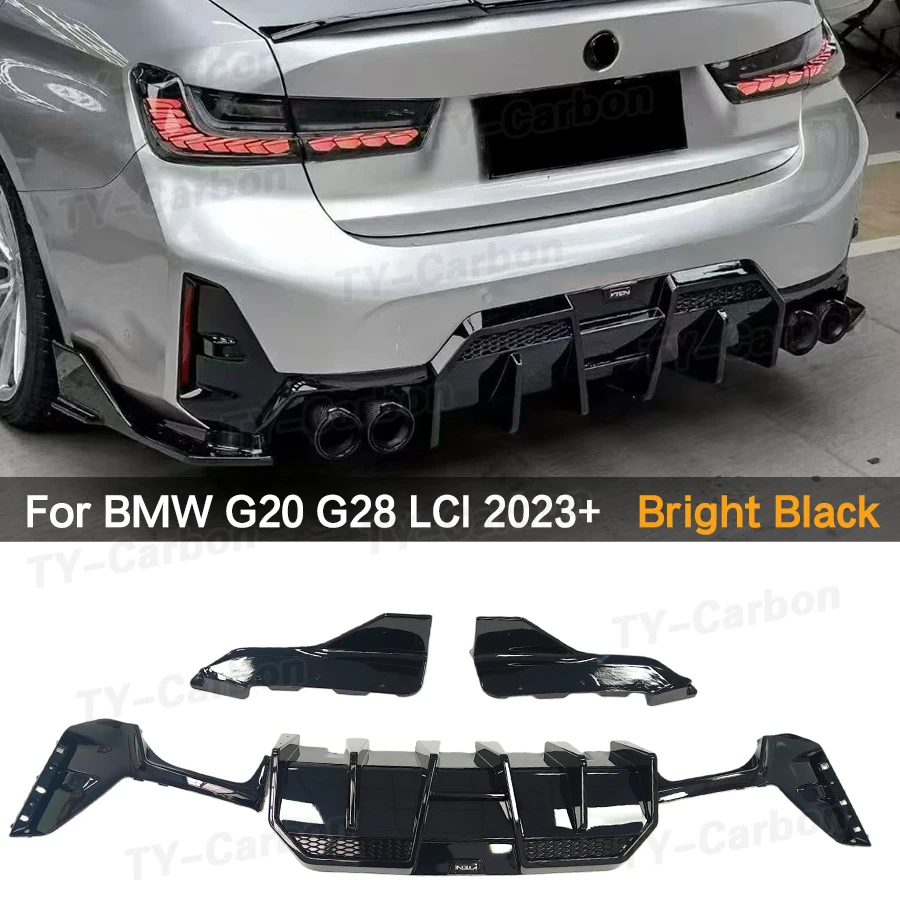 Diffusori posteriori neri lucidi VTEN per paraurti BMW Serie 3 G20 G28 LCI Sport 320I 330I 2023+ - Kit carrozzeria con labbro paraurti posteriore