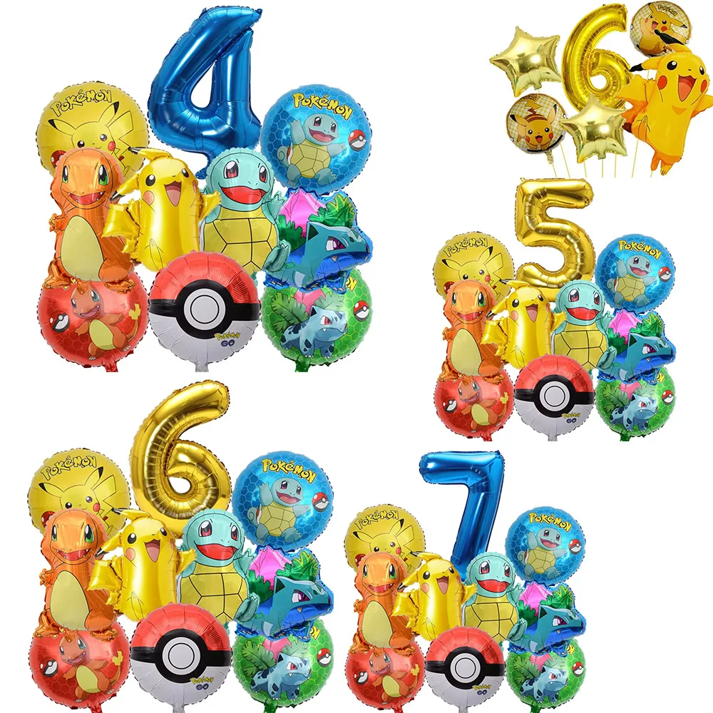 Set di palloncini Pokémon, decorazioni per feste di compleanno, palloncini in pellicola di alluminio, palloncini colorati, Pikachu, forniture per feste per bambini