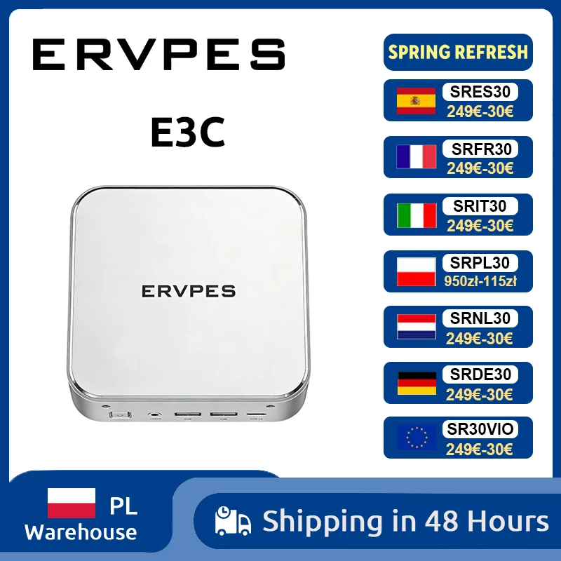Mini PC ERVPES E3C con AMD Ryzen 7 H255, 16GB DDR5 5600MHz, SSD da 512GB, Windows 11, Wi-Fi 6, BT5.2, Computer Desktop Mini per Gaming