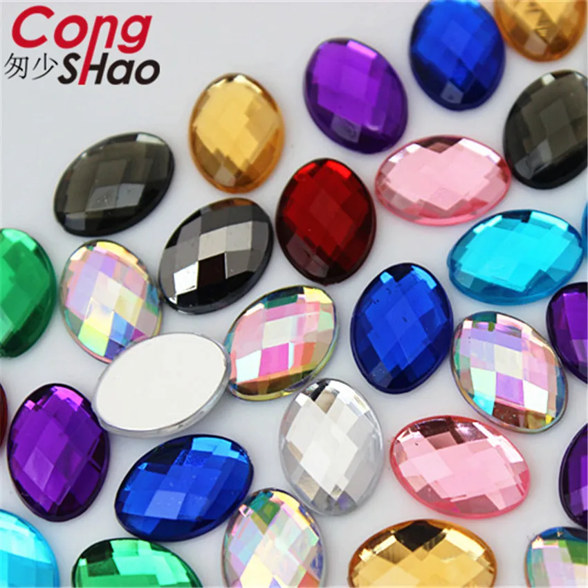 Cong Shao 100pcs 10*14mm Colorful Acrylic Rhinestone Flat Back Oval Shape Stones And Crystals Clothing Crafts Accessories 8Y772