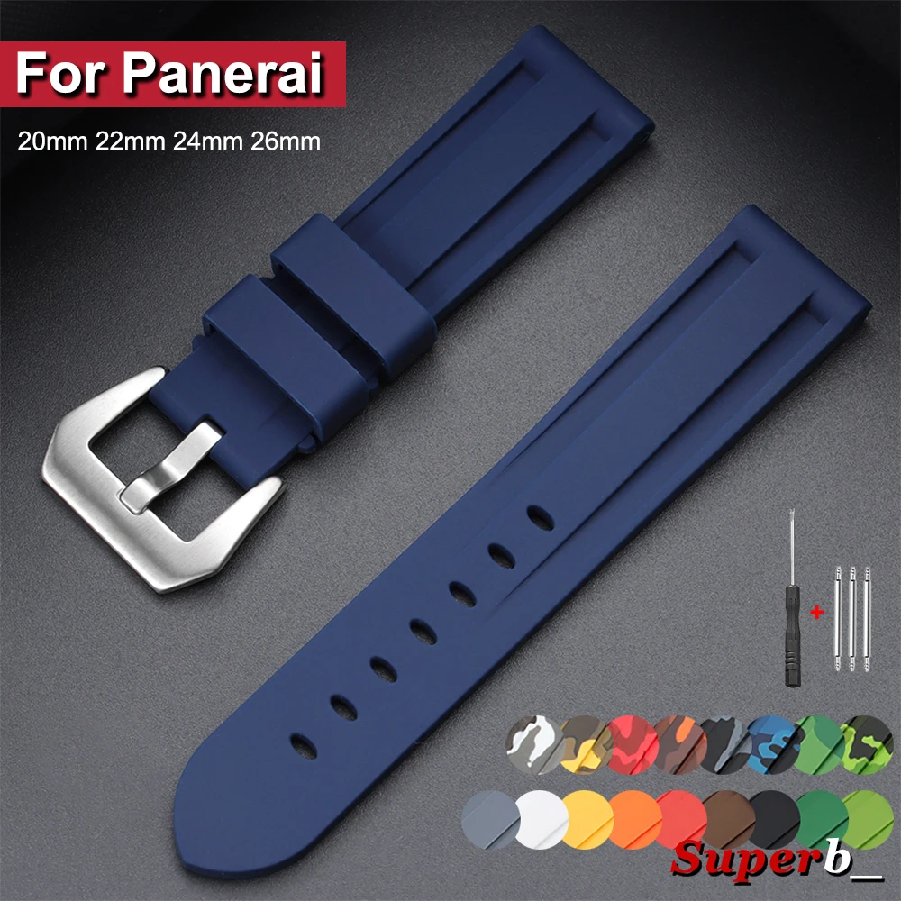 Cinturini per Orologi Sportivi in Silicone 20/22/24/26mm, Morbidi e Confortevoli, in Gomma, per Panerai, Accessori Blu, Neri, Marroni