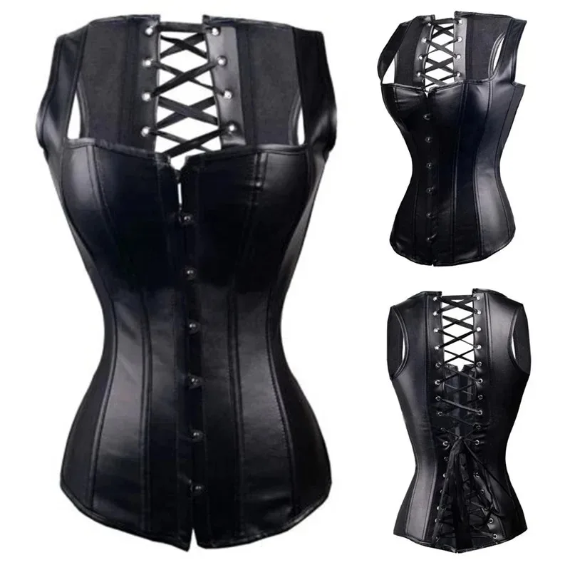 Corsetto in pelle da donna sottoseno Top sexy cincher in vita punk gotico bustier con lacci Steampunk corsetto a forma di lingerie per il corpo