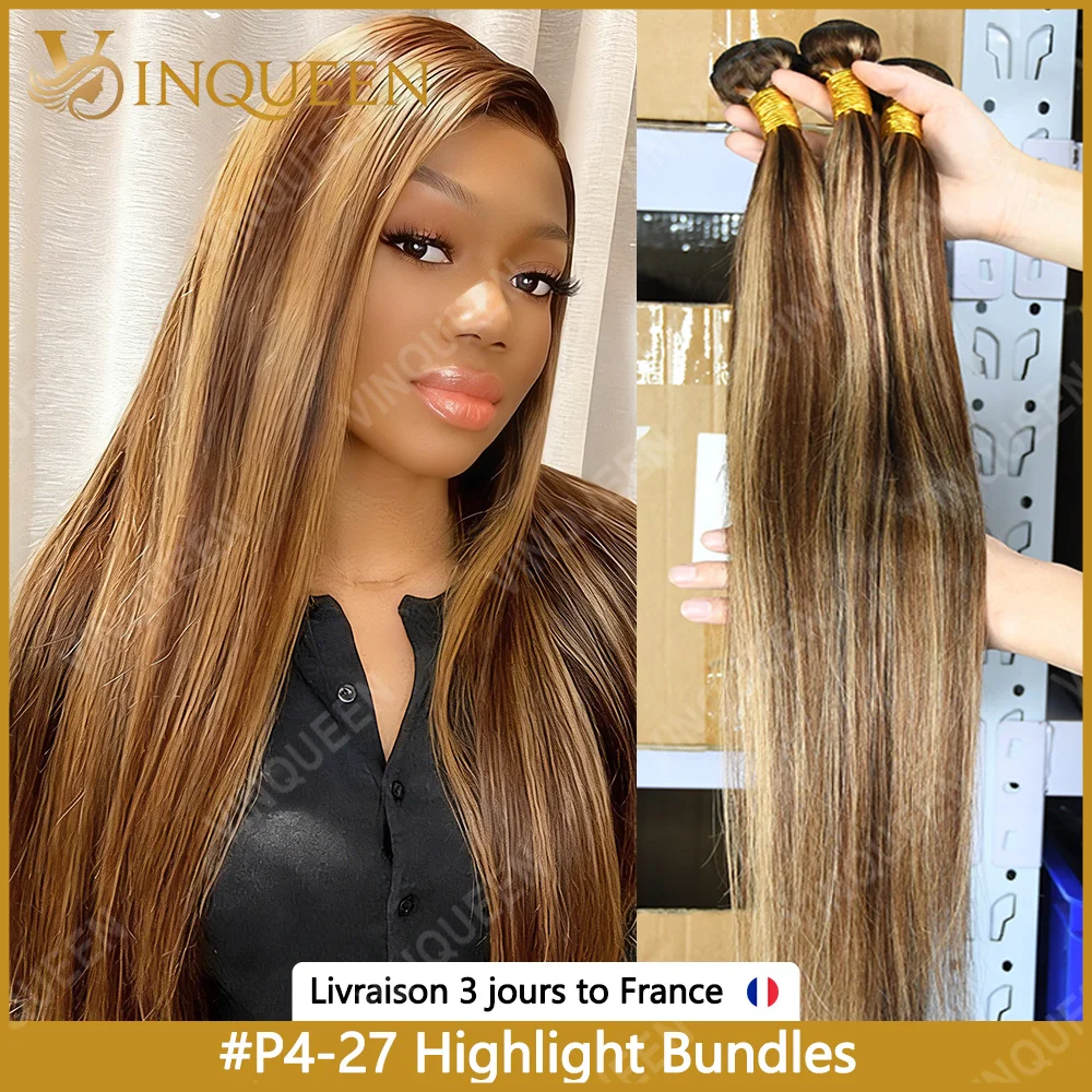 Extensioni di Capelli Umani Lisci Colorati 100% Naturali, Fasci di Capelli Castani e Biondi, Offerta Speciale, Fasci di Capelli Umani Colorati P4/27, Extension 12A di Alta Qualità, Fasci di Capelli