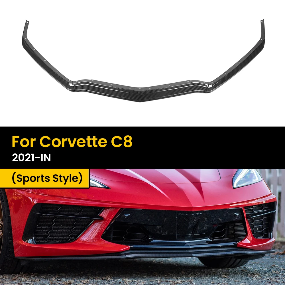 Echter Trockener Kohlefaser-Frontdiffusor Stoßstangenlippe für Corvette C8 2021-IN Sportlicher Stil 3-teilig/Set Image