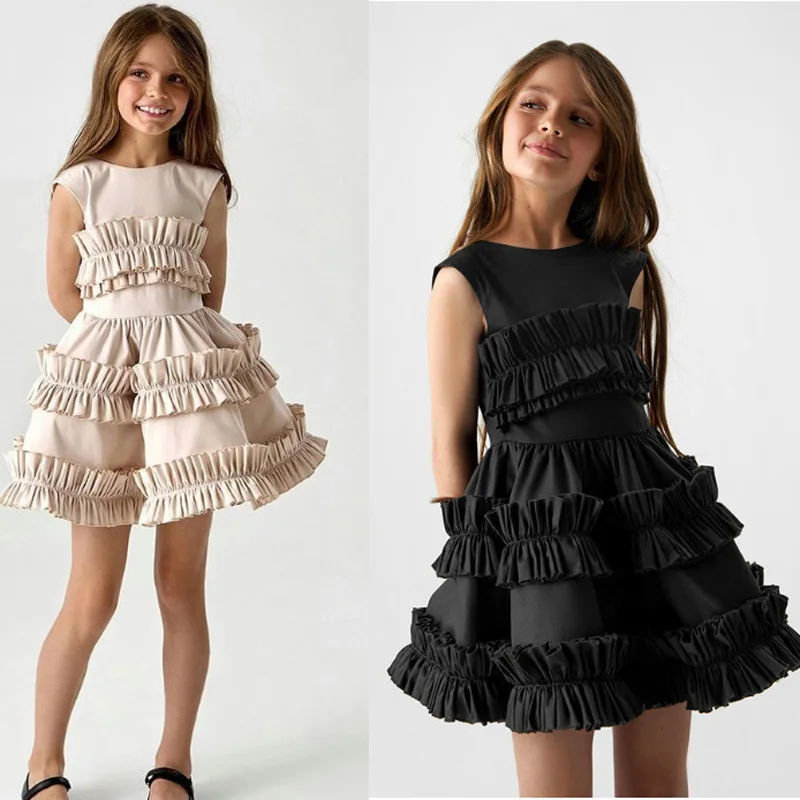 Mädchen Kleid 2025, Frühling Herbst Mädchen Kuchen Spitzenkleid Gericht Weste Kleider für Kinder Prinzessin Kleinkind Kostüm Baby Party Kleidung Image