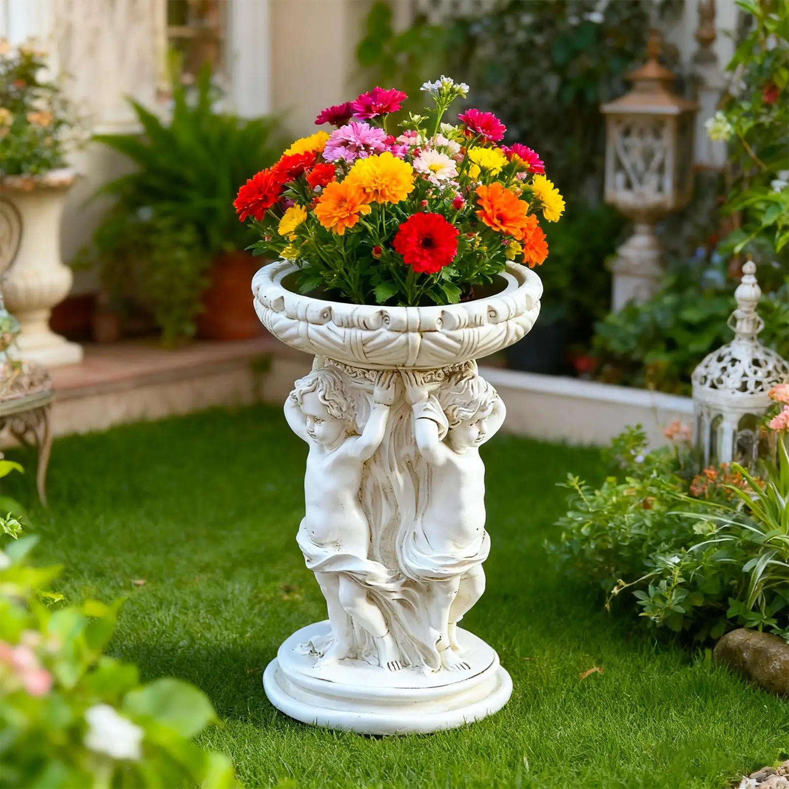 Töpfe für Pflanzen, Engelsstatue, Kunstharzbehälter, wetterfest, Vintage, dekorative Blumentöpfe im Freien, für den Außenbereich, Hof, Terrasse, Garten