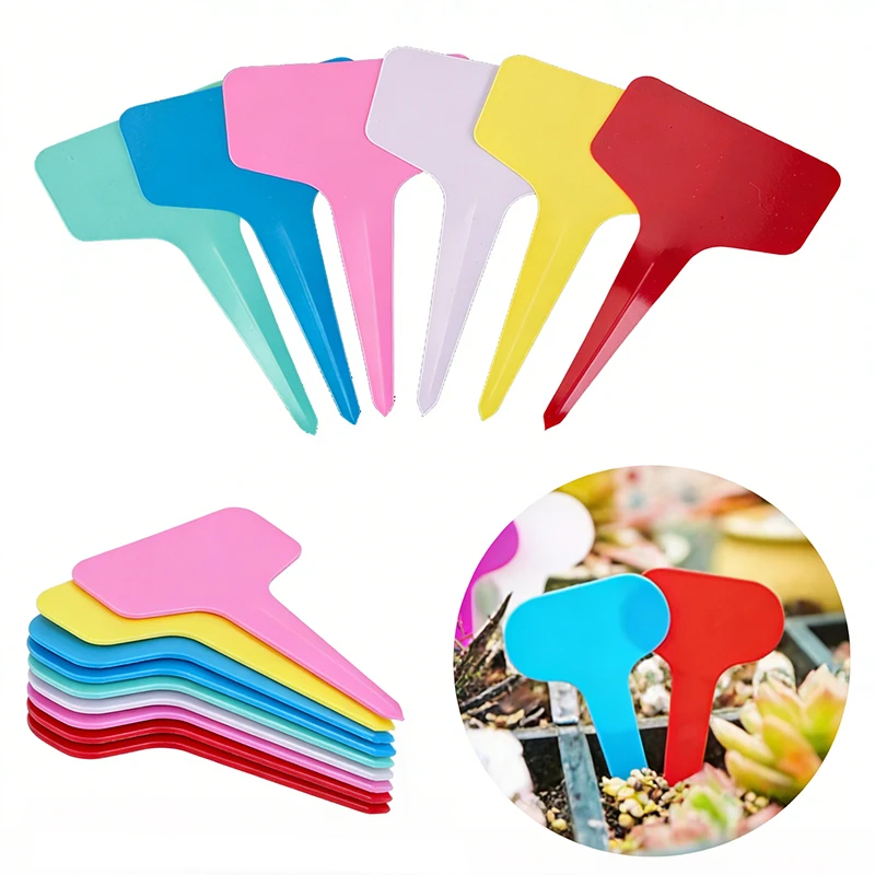 50/100 Stück T-förmige wasserdichte Pflanzenetiketten aus Kunststoff für Gärtnereien, Pflanzenmarkierungen, Gartengeräte für Setzlinge Image