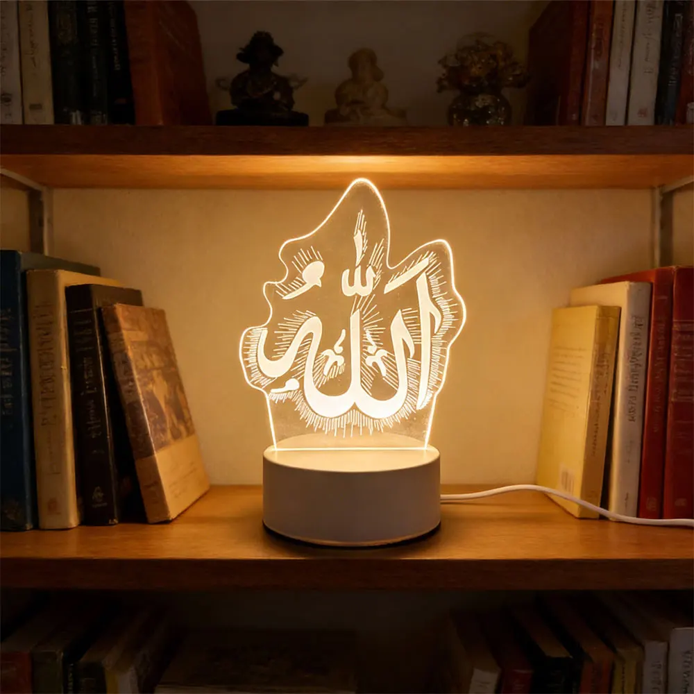 Eid Mubarak USB-betriebene 3D-Mondschloss-LED-Nachtlampe, Ornamente, Heimdekoration, Neonlichter, Ramadan-Raumdekoration, Geburtstagsgeschenke Image