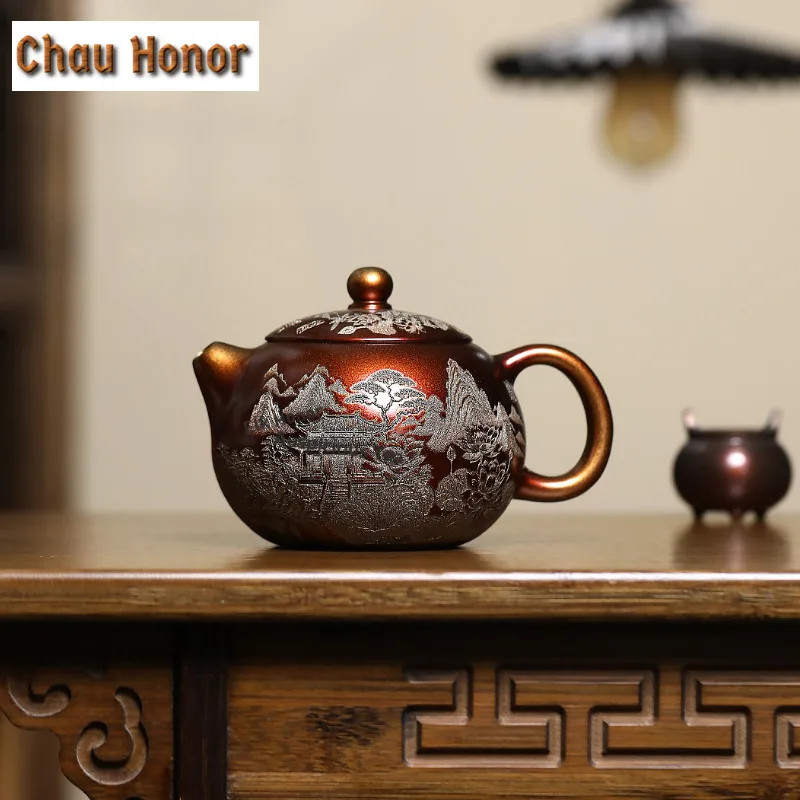500ml Ästhetische Yixing Lila Ton-Teekanne Handgefertigter Xishi-Topf Rohes Mineral Lila Schlamm Muschelgebrannte Kanne Chinesisches Zisha-Teeset Geschenk